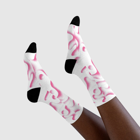 Pink & White Sublimation Crew Socks